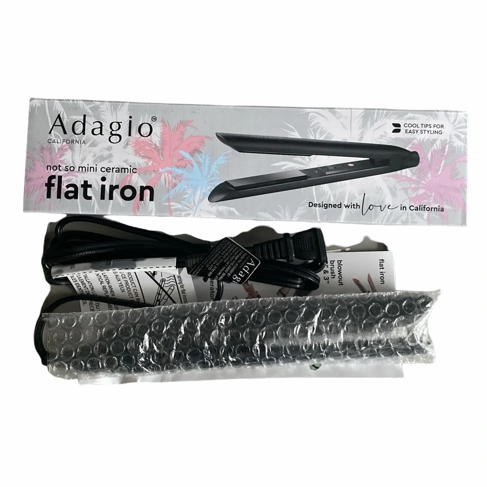 NWT ADAGIO not-so-mini ceramic flat iron black New with tags / new in box